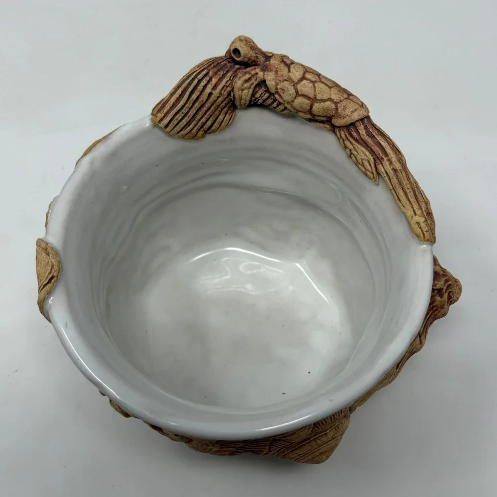 Karin Villareman Studio Pottery Sea Turtle Crab Shell Nautical Sculptural Bowl
